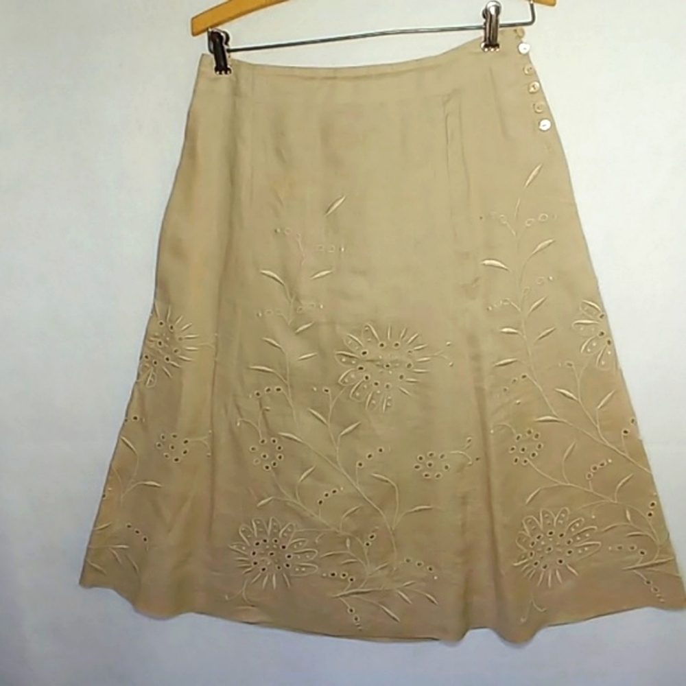 Banana Republic Tan Linen Embroidered Skirt